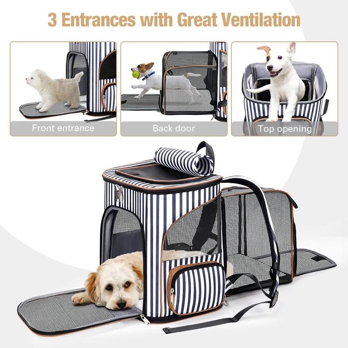 Розширюваний рюкзак для кота та собаки Lekesky, великий для маленьких котів та собак, складаний рюкзак-переноска, L (XL 36 x 31 x 42 см), в смугастих кольорах