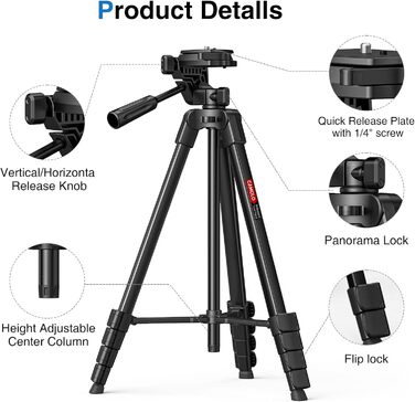 Штатив для камери CAMOLO 67' з сумкою: для фото та відеозйомки, YouTube, Vlogging, DSLR, Android, iPhone