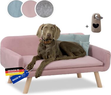 Диванчик для собак Chicago | Водостійкий лежак для собак маленьких та середніх порід | Макс. вага 50 кг | З міцної деревини | Виготовлено в ЄС | Розміри: 103x57x50 см | Сумка для відходів (рожева)