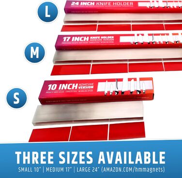 Strong self-adhesive (no drilling) magnetic knife strip for the wall - Premium 43 cm magnetic knife rack - No screws needed - Self-adhesive back (Updated Version)