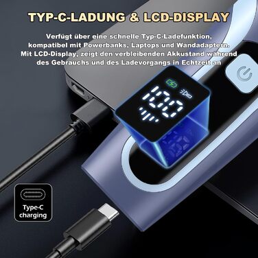 Триммер для бороди VAKUUM електричний, водонепроникний IPX7, з LCD дисплеєм, налаштування довжини 1-20 мм, зарядка Type-C