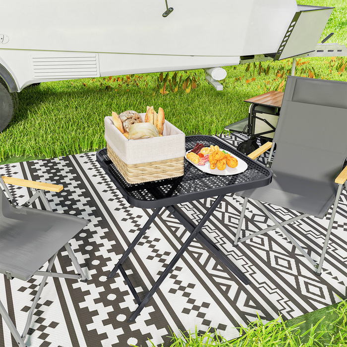 Стіл садовий складний Outsunny 70 x 70 см, стійкий до погодних умов, балконний стіл зі сталі, розкладний столик з вирізним дизайном, обідній стіл для вулиці, квадратний приставний столик, стіл для тераси, саду, балкону чорного кольору | Aosom