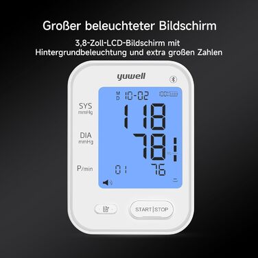 Тонометр Yuwell Intelligentes Oberarm Bluetooth YE650AR | Манжета 22-45 см, мовлення, дисплей з підсвіткою, акумулятор, додаток iOS & Android