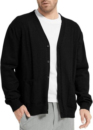 Чоловічий кардиган з в'язаного полотна, чорний, XL. Зручний чоловічий пуловер з V-подібним вирізом, довгі рукави, з кнопками та кишенями. Ідеальний для зими.