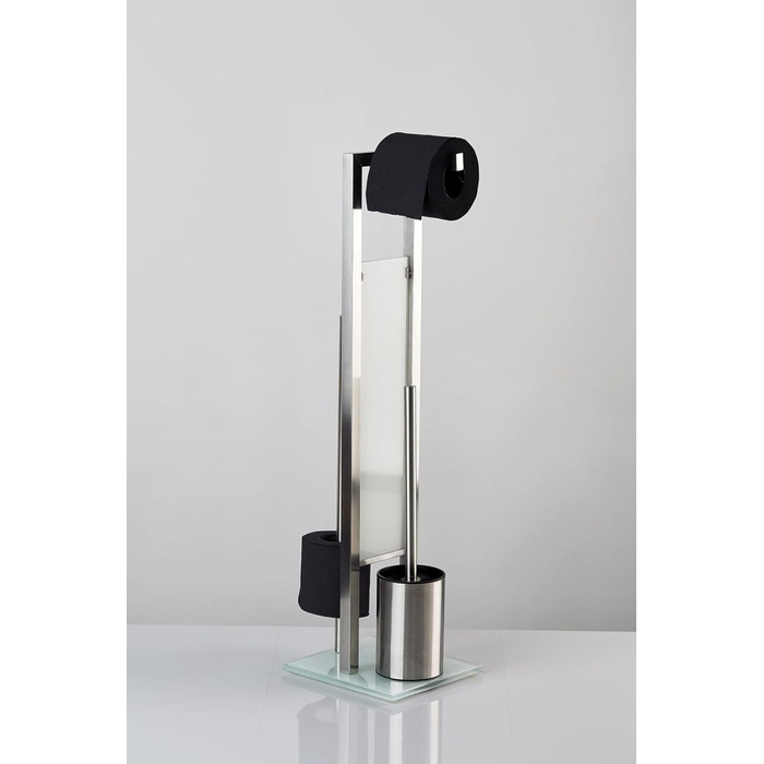 Набір для туалету WENKO Rivalta з інтегрованим тримачем туалетного паперу та щіткою для унітазу, нержавіюча сталь, 23 x 70 x 18 см, сріблястий матовий, матовий/білий/чорний