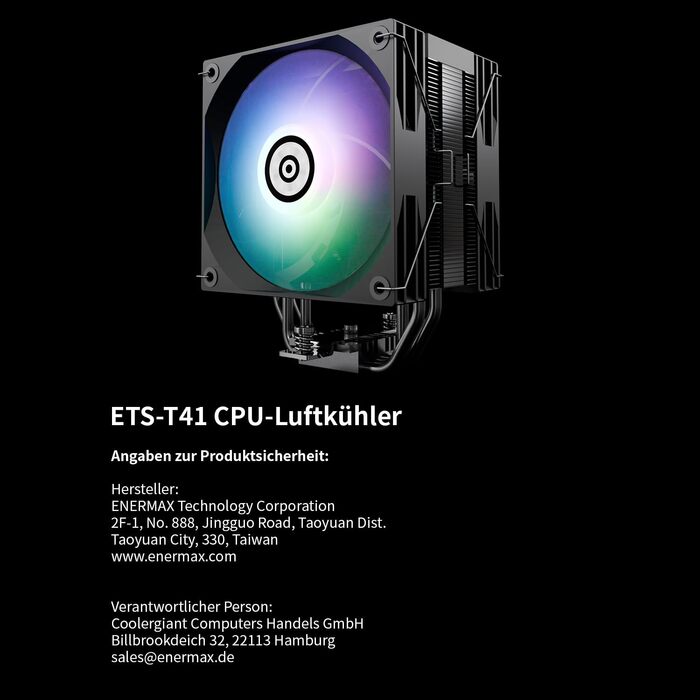 Кулер для CPU ENERMAX ETS-T41 з 2 вентиляторами 120mm PWM, гідравлічний підшипник, 4 теплові трубки, TDP 200W+, сумісний з AMD AM5/AM4 та Intel LGA1851/1700/115x