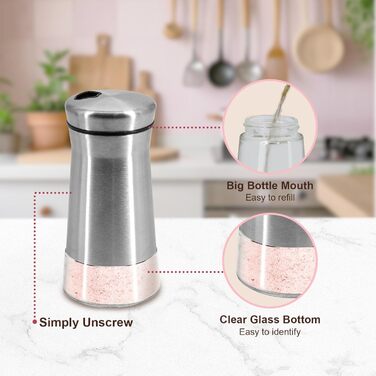 Aelga Salt and Pepper Shakers with Adjustable Pouring Holes, Elegant Stainless Steel Salt Shakers - 2 Piece Salt Spender for Himalayan, Kosher, and Sea Salt