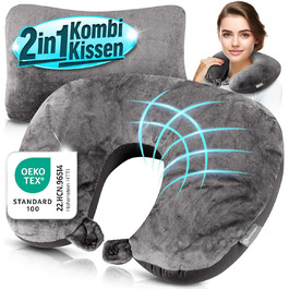 Подушка для шиї 2-в-1 з мікроперлами, 37x27 см - Подушка-воротник для подорожей (сіра)