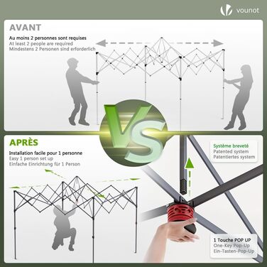 VOUNOT® 3x3m (approx. 10x10ft) Gazebo, Waterproof, Stable, Winter-Resistant, Pop-Up Folding Gazebo with 4 Side Walls and 3 Sandbags, Foldable Party Tent, Garden Tent, Garden Gazebo including Bag, Green