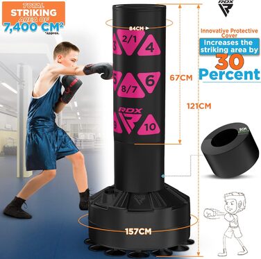 Дитячий боксерський мішок RDX Junior Standbox, рукавички для тренувань, MMA, кікбоксинг, бокс, боксерський партнер, мішок для ударів, боксерський мішок з соскобом, білий (рожевий, 122 см)