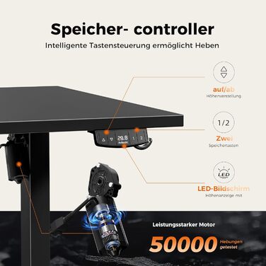 Регульований за висотою стіл Agilestic: електричний, з пам'яттю, ергономічний, 120x80 см, білий/чорний