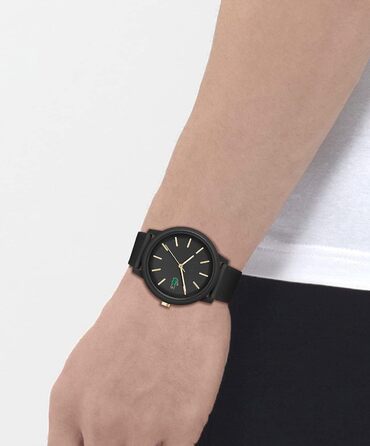 Годинник Lacoste 12.12 Analog Quartz Чоловічий/Жіночий з силіконовим браслетом Petit Piqué - Чорний/Золотий