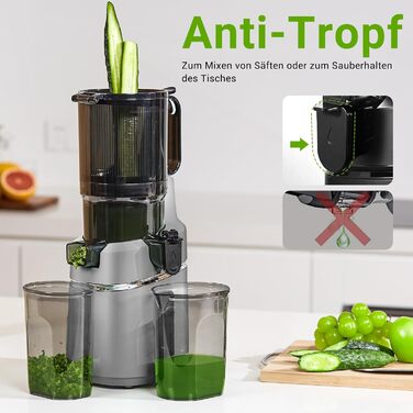AMZCHEF 250W Automatic All-in-One Juicer, 135MM Opening and 1.8L Juicer for Vegetables and Fruits, Slow Juicer Winner with Triple Filter - Grey