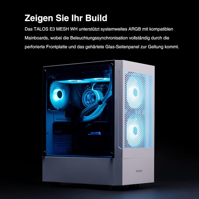 Корпус для ПК Gamdias TALOS E3 Mesh White - Mid-Tower з 3 RGB вентиляторами, сітчаста передня панель, скло, PSU-кришка