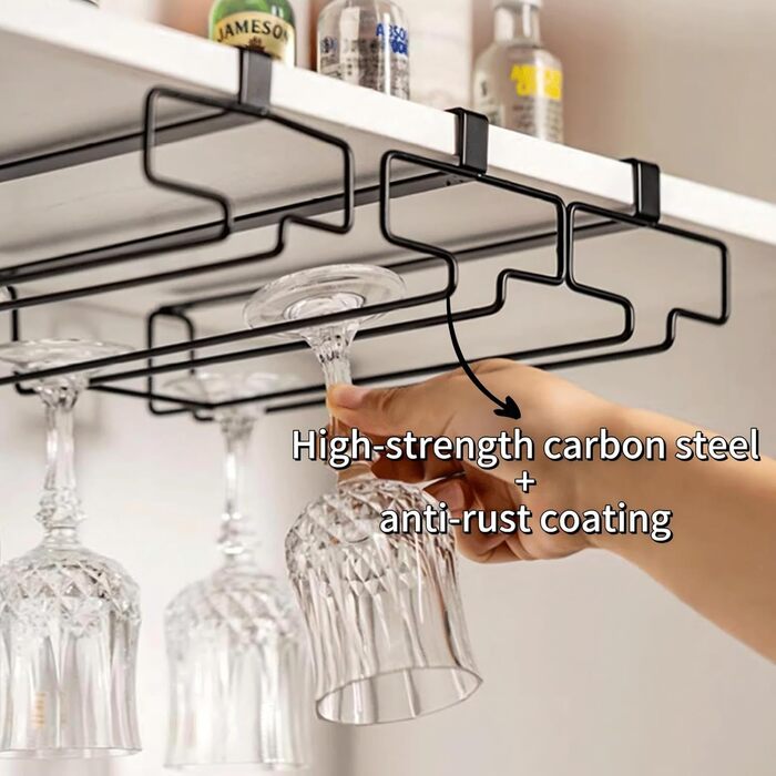 Підвісна тримач для келихів Bitcoraje (2 шт.), стійка для келихів, полиця для келихів без свердління, чорний - для кухні, бару, ресторану