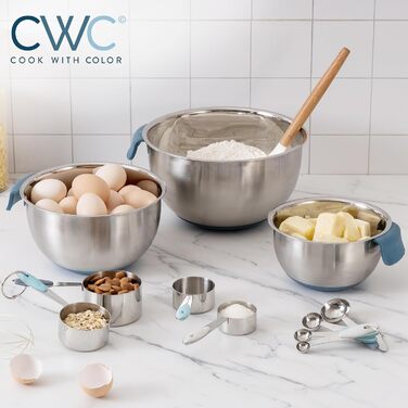 Набір місок для змішування Cook With Color з нержавіючої сталі та мірних склянок, 11 шт. (блакитний)
