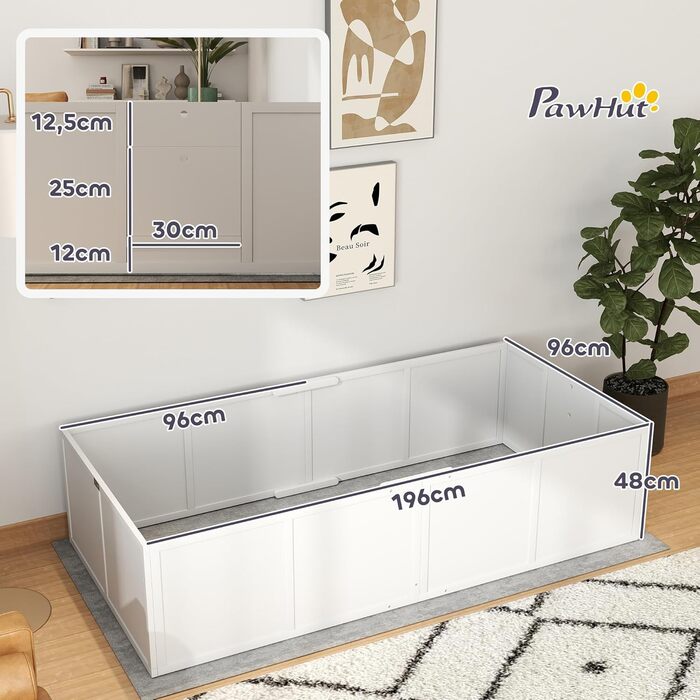 Кія для цуценят PawHut: вольєр-забіг для собак з регульованою дверцятами, білий, 196x96x48 см