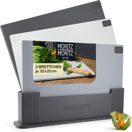 Набір обробних дощок Moritz & Moritz, 3 шт, пластик, 32x22 см, зі стійкою, для кухні, великий розмір, підходить для посудомийки, гігієнічний