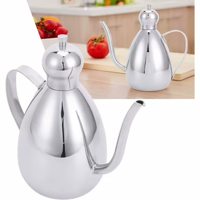 Topyond 1L Olive Oil Dispenser, 304 Stainless Steel Oil Bottle with Handle, Multifunctional Container, Suitable for Storing Vinegar and Oil, Kitchen Tool