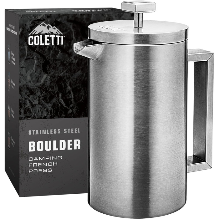 Френч-прес Coletti Boulder для кемпінгу, велика ізольована кавоварка 1,2 л (американська преса)