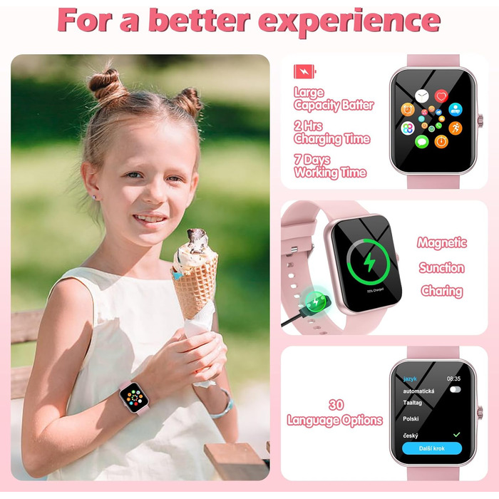 Дитячий розумний годинник Kinder Sport Fitness з крокомером, 100+ спортивних режимів, будильником, іграми, секундоміром, повідомленнями, для дітей 5-16 років, рожевий