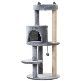 PawHut Multi-Level Cat Tree with Cave, Perches, and Scratching Posts - Large, Stable, and Luxurious with Sisal and Plush Fabric - Gray, 48x48x104 cm