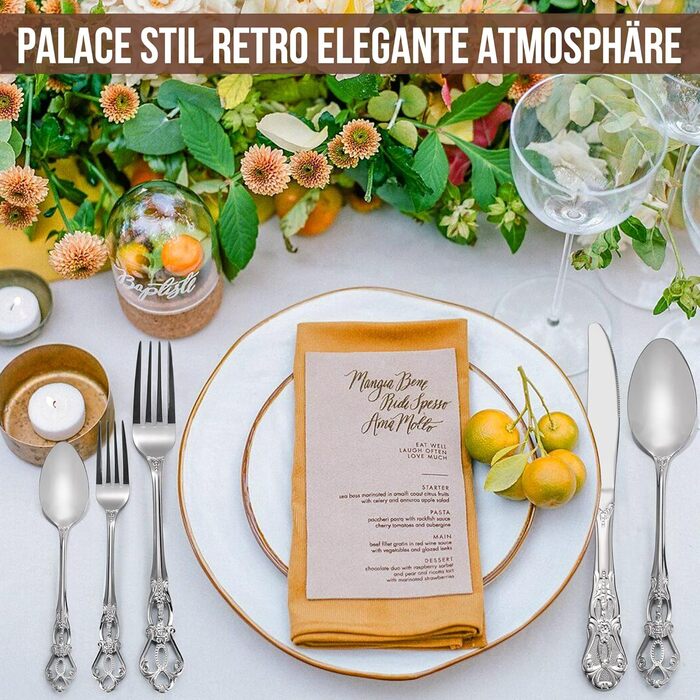 Набір столових приборів 20 предметів Vintage Palast з нержавіючої сталі на 4 особи, поліровані, для посудомийної машини, сріблясті