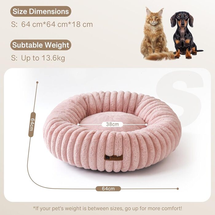 Кругле м'яке ліжко для собак MEWOOFUN, рожеве, 64x64x18 см, з антиковзною основою