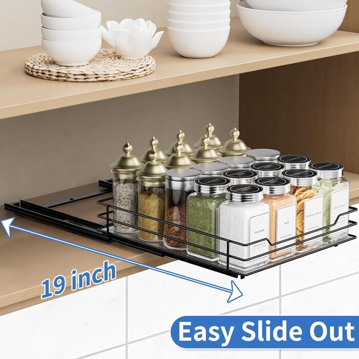 Висувна полиця для спецій у шафу, 2 яруси, регульована висота, чорний колір, органайзер для спецій, органайзер для кухні (22.2 x 26.4 x 5.6 см)