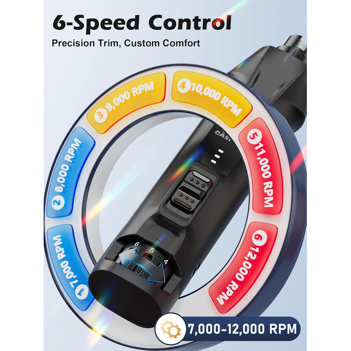 Електричний точило для собачих кігтів Casfuy - 6 ступенів, тихе, з LED-підсвіткою та збирачем пилу, 4.8V, для великих собак (чорний)