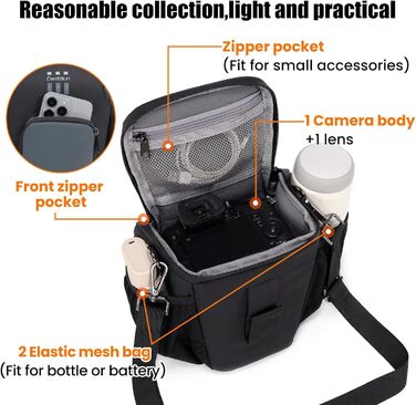 Чорна сумка для цифрової камери Cwatcun: DSLR, Canon, Nikon, Sony, з відділенням для об'єктивів