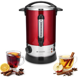 Navaris Mulled Wine Warmer Hot Water Dispenser - Stainless Steel - 6.8L - with Thermostat, Fill Level Indicator, and Tap - Mulled Wine Hot Beverage Machine Red