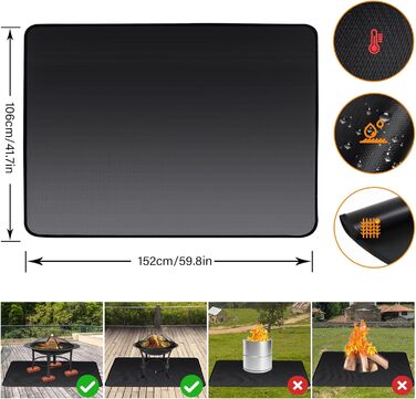 Вогнетривкий килимок для гриля та мангала ROCKY&CHAO, захисна підкладка з скловолокна та алюмінію 152x107 см для кемпінгу та тераси