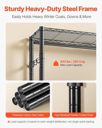Стійка для одягу VEVOR з 4 перекладинами, 7 полицями та 8 гачками – міцна конструкція (385,5 кг) для спальні, магазину одягу, прихожої