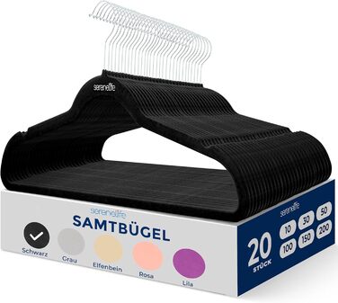Серія з 10 вешалок для одягу SereneLife з оксамиту – економія місця, неслизькі, 360° обертання, для зберігання та організації одягу, 10 шт. (Чорний)