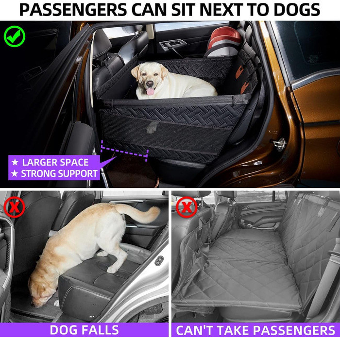 Автомобільний лежак для собак середніх, великих та маленьких порід, підходить для SUV та вантажівки, чорна шкіра, розмір L