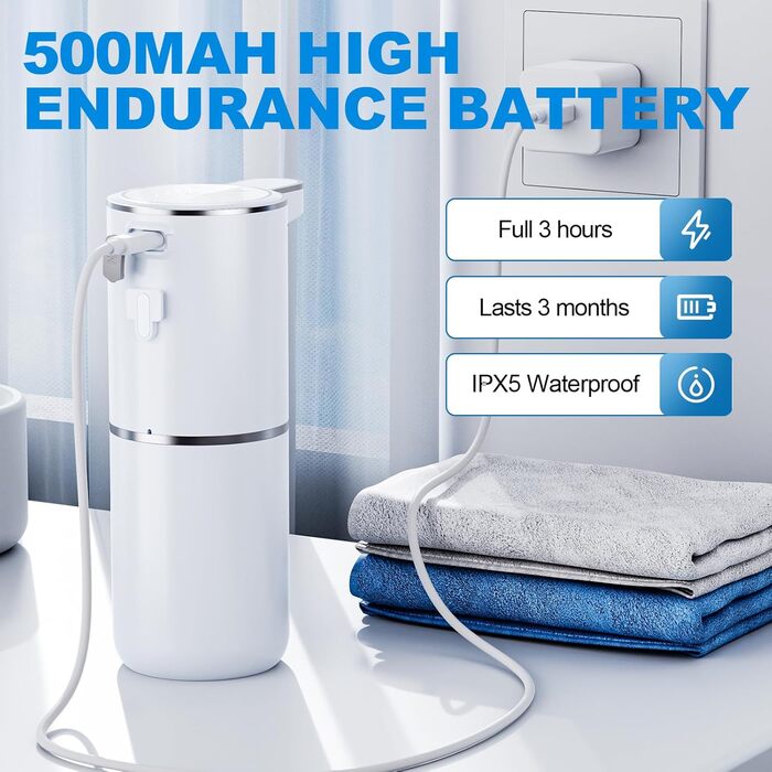 Automatic Soap Dispenser, Wall-Mounted Touchless 380ml Electric Soap Dispenser with Sensor, USB Rechargeable Foam Soap Dispenser for Bathroom, Kitchen, Office