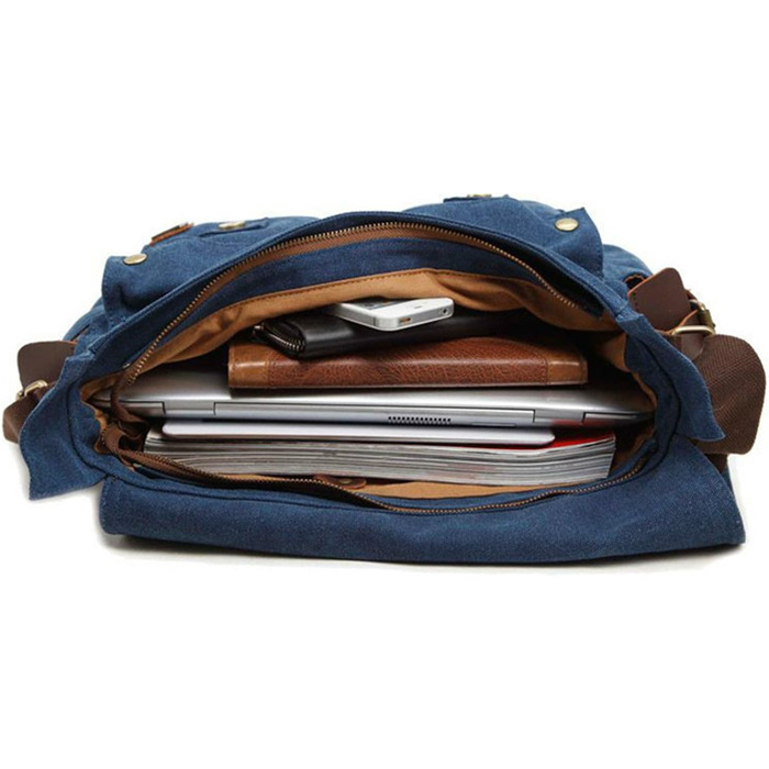 Вінтажна чоловіча сумка через плече з шкіри та канвасу Sechunk, для ноутбука 15'' (13'', блакитна)