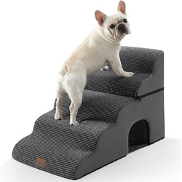 Dog stairs for small dogs, pet stairs for loft beds made of high-density foam, dog stairs/ramp with washable cover (83x50x57cm - Hole, 5.0) (Black and Gray)