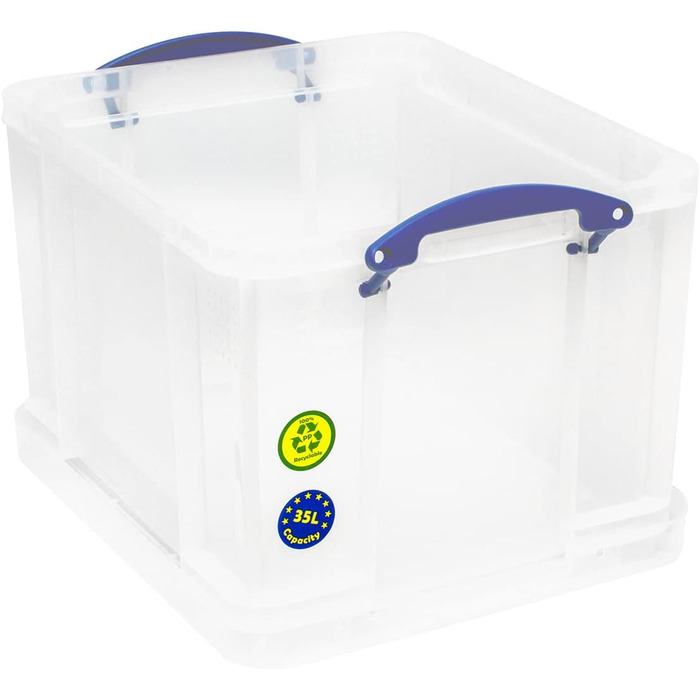 Really Useful 35C Plastic Storage Box - Lightweight, Robust, Stackable - 35 Liters - 480 x 390 x 310 mm - Transparent