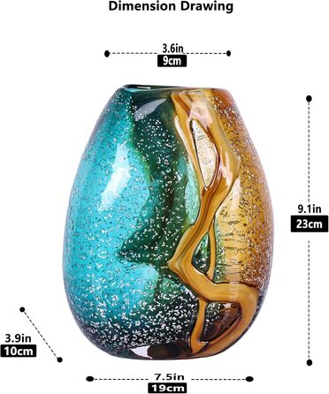 Hand Blown Blue-Green Glass Vase - Murano Style Table Decor for Flowers & Living Room