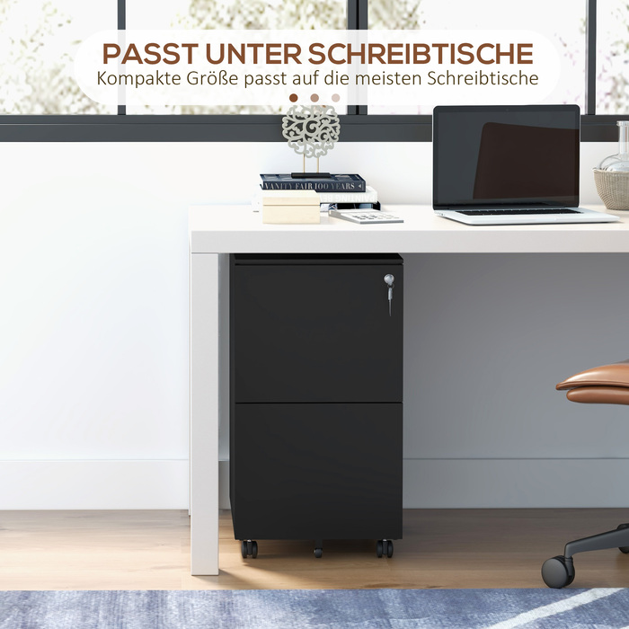 Vinsetto Rolling File Cabinet, Black with 2 Lockable Drawers on Steel Casters, 37x43.5x67.5cm for Office & Home Office