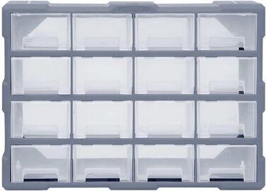 Органайзер для дрібниць vidaXL з 16 шухлядами, 52x16x37,5 см, сірий, багатосекційний бокс для зберігання інструментів і комплектуючих