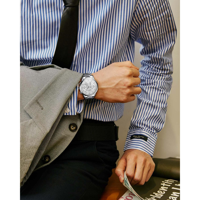 Чоловічий годинник MEGALITH з нержавіючої сталі, хронограф, водонепроникний: велике циферблат, дата, стильний подарунок для чоловіків (8345 Silver)