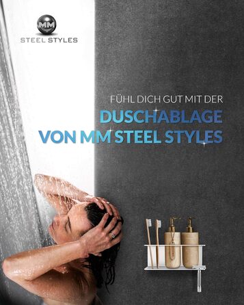 Полиця для ванної без свердління з тримачем для зубних щіток MM Steel Styles, нержавіюча сталь, легке кріплення на клейку основу