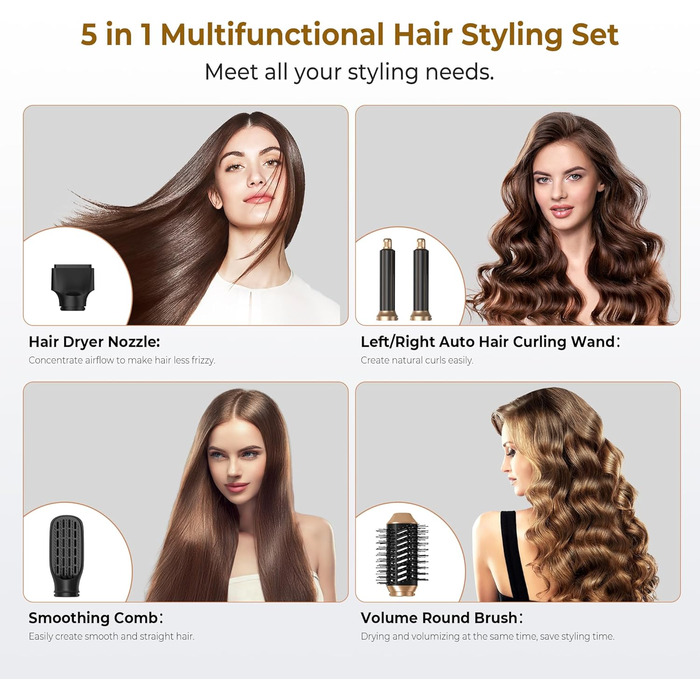 Фен-щітка 6 в 1 для волосся, Airstyler Set, автоматичний локонів, термощітка, фен, для жінок, чорний