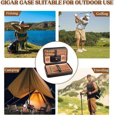 Чохол для сигар, переносний шкіряний гумодор, з запальничкою, вміщує до 6 сигар, чудовий подарунок для чоловіків (без сигар), чорний