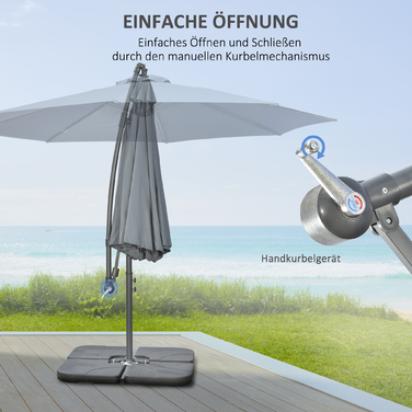 Outsunny Patio Umbrella Ø2.92 m with Hand Crank, Garden Umbrella including Weights & Canopy Cover, Steel Cross Base, Oxford Dark Grey