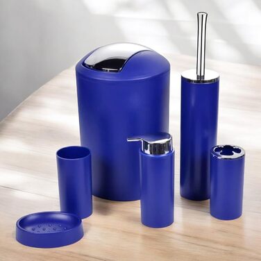 Комплект аксесуарів для ванної кімнати 6tlg Badset: органайзер, дозатор мила, стакан для зубної щітки, відро для косметики, щітка для унітазу з тримачем, мильниця, сміттєвий бак, тримач для зубних щіток, повна ванна кімнатна гарнітура (темно-синій дизайн