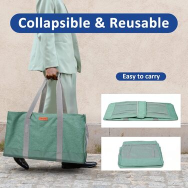 MHOMER Reusable Upright Grocery Bags - Extra Waterproof Large Tote Bag with Reinforced Bottom, Foldable Shopping Bags (Green)